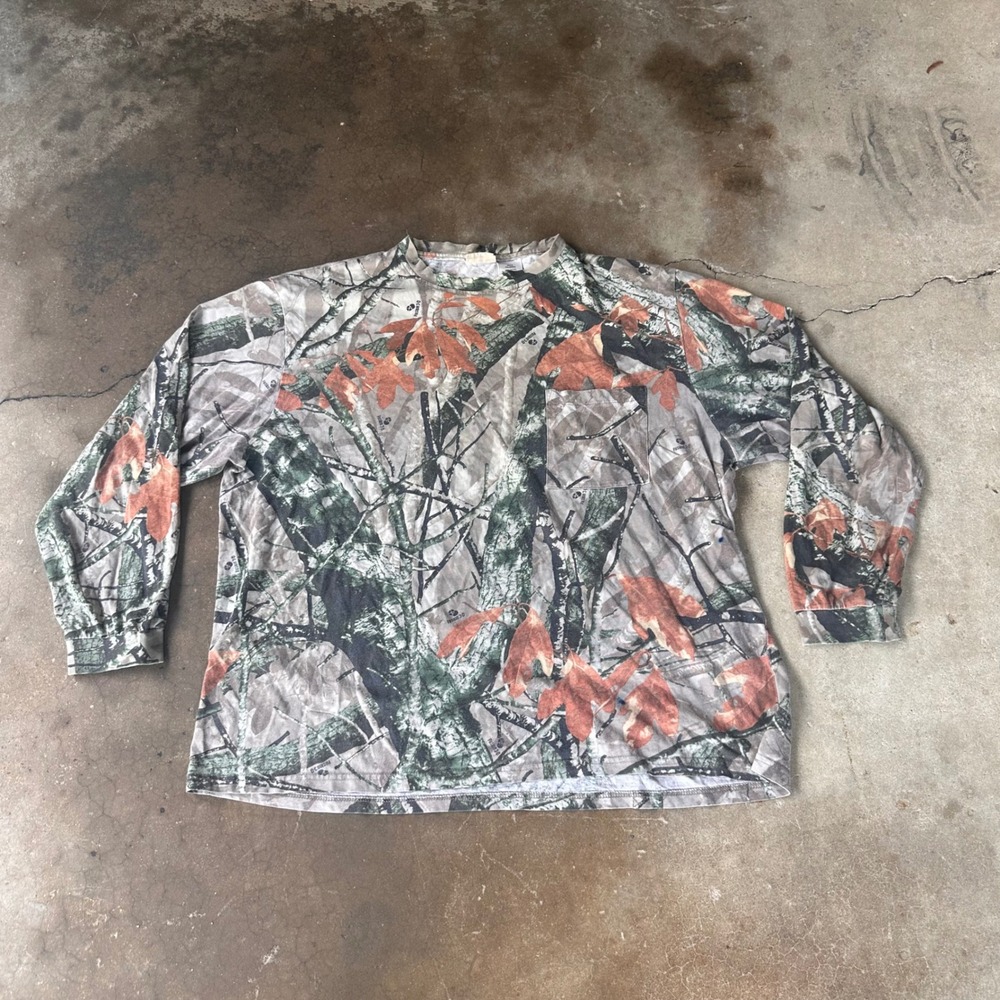 Outfitters Ridge Pocket Tee Mens 2XL Camo Good Long Sleeve Mossy Oak Cotton
